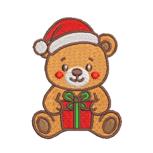 Urso de Natal com Presente - Matriz de bordado